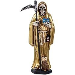 Santa Muerte Oro 14K DRW Figura Santa Muerte Resina Pintada a Mano 15 cm (Dorado)