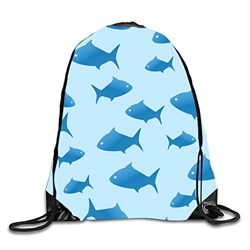 uykjuykj Bolsos De Gimnasio,Mochilas,Simple Blue Sharks Sackpack Drawstring Backpack Waterproof Gymsack Daypack For Men Women Simple Blue Sharks1 Lightweight Unique 17x14 IN