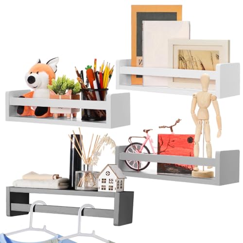 Set of 4 Nursery Book Shelves Floating Bookshelves Nursery Shelves for Wall Book Shelf Organizer Bathroom Storage Rack for Wall Decor(16 in,Gradient Gray)