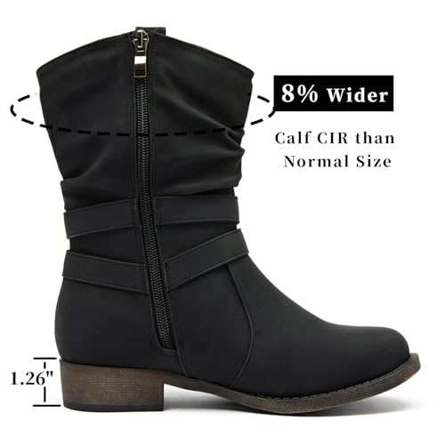 Ataiwee Women's Mid-Calf Cowboy Cowgirl Boots with Low Chunky Heel, Side Zipper, Motorcycle Style, Classic Round Toe,Fashion Western (Black/Dark Brown/Grey) Boots.3