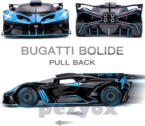 Image of Exclusive Alloy Metal Pull Back Die-cast Car 1:24 Big Bugatti Bolide Toy CAR Diecast Metal Pullback Toy car with Openable 6 Doors, Light Music Boys Gifts Toys (Blue)