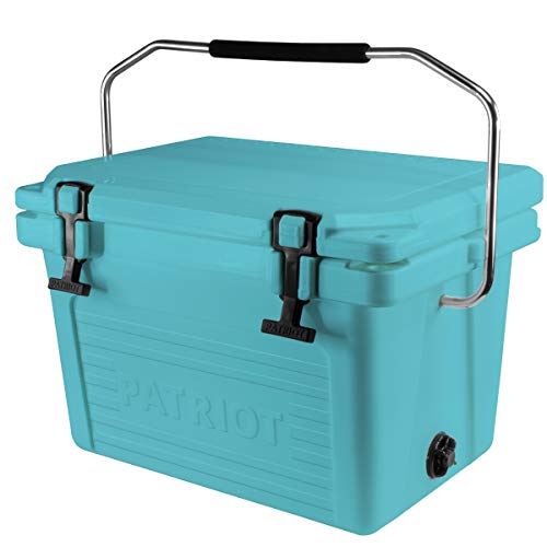 Patriot Coolers 20 Quart Rotomolded Cooler - 24 Can Ice Chest with Sturdy Handle, Heavy Duty Rubber Latches, and Convenient Quick Drain Plug (Aquamarine)