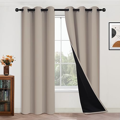 Image of Yakamok Natural Blackout Curtains 84 Inches Long for Bedroom 42 inch Wide 2 PCS | Blackout Curtain Panels for Bedroom, 2 Thick Layers Grommet Top Thermal Insulated Drapes with Black Liner for Living Room