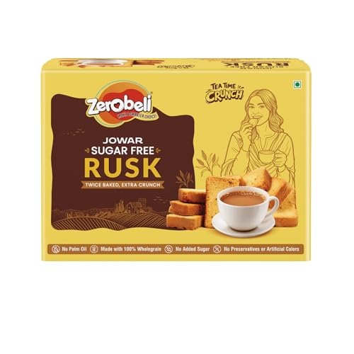Image of Zerobeli Sugar Free Jowar Rusk - 225g (Pack of 1) | High Fiber Wholegrain Rusks | No Added Sugar, No maida & No Palm Oil | Healthy Snacks for Diabetics & Weight Management
