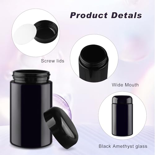 2 Pack Black Ultraviolet Glass Jar Empty Airtight Storage Jar UV Protection Refillable Containers Jar Smell Proof Glass Bottle For Coffee Tea Spices Herbs Cosmetics And More (150ml/5oz)3