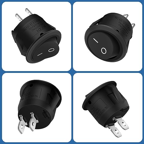 5 Stück Kippschalter Rund, Hanibos Mini 2 Polig Wippschalter ON/OFF Einrastbare mit Selbsthemmung Runde Schalter 10A/125V 6A/250V Schwarz für Auto Boot Haushaltsgeräte