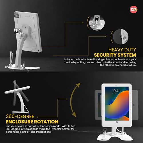 Image of Dual Kiosk Stand - CTA Security Stand with Locking Case, Cable, Stylus and Tether - Compatible with Headphone Jack, iPad 7th / 8th / 9th Gen 10.2 inch, iPad Pro 10.5 (PAD-ASKW10) - White