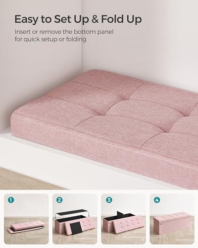 Image of SONGMICS MAZIE Collection - 43 Inches Folding Storage Ottoman Bench, Ottoman Foot Rest, End of Bed Bench, Storage Chest, Load 660 lb, for Living Room, Bedroom, Entryway, Jelly Pink ULSF077R11