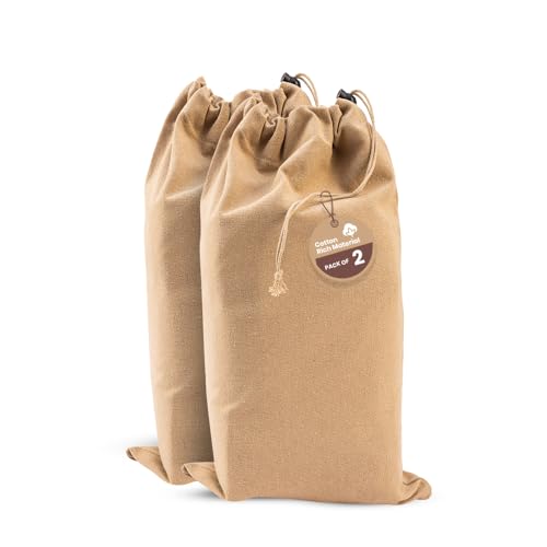 Image of LFH Cotton Rich Shoe Storage Bags with Drawstring, Dustproof Breathable Reusable Organizer, Perfect For Travel, Dorm, Hotel, College, Gym, Easy to Carry, Machine Washable 8 inchx17 inch (Pack of 2) - Beige