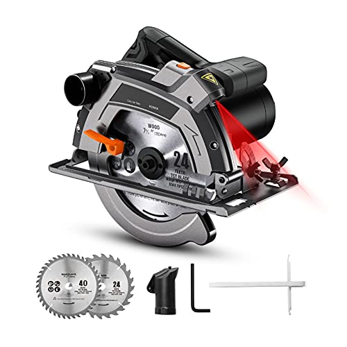 DSF Circular Saw 12.5A,7-1/4inches & 7-1/2inches Two Blades, Electric Saw, 5000 RPM, 0-45° Bevel Cuts, 0°:2-3/5'', 45°:1-7/10'',Scale Ruler, Laser Guide, Iron Base