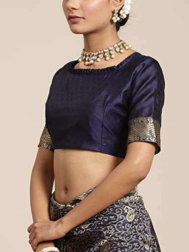 Image of AKHILAM Women's Kanjivaram Banarasi Silk Woven Design Saree With Unstitched Blouse Piece (Navy Blue FF0TOSH9103)