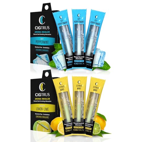 Cigtrus Natural Flavored Air Device - Inhaler | Fights Bad Habits & Oral Fixation Craving Relief |Tobacco-Free, Nicotine-Free, & Non-Electric | ICY Peppermint & Lemon Lime- 6 Pieces