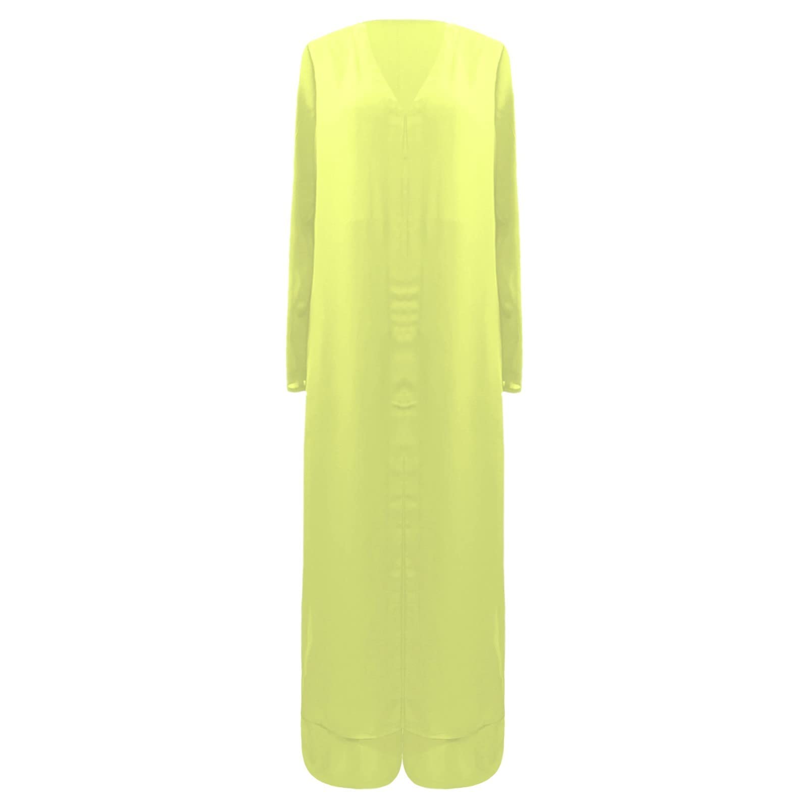 Loungewear Ensemble pyjama deux pièces à manches longues en mousseline de soie avec fente pour femme | Pyjama uni, ourlet asymétrique, pyjama à manches longues, col en V, tunique et pantalon à jambes larges