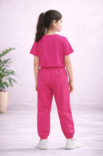 Image of Trampoline Girls Printed Co-Ord Set | Half Sleeve T-Shirt & Jogger Trackpant Set | Casual Wear Lounge Wear Outfit for Girls