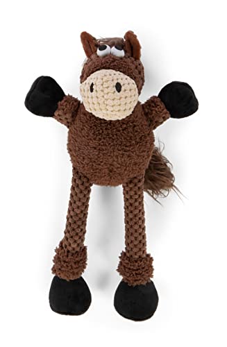 Image of goDog Checkers Skinny Horse Squeaky Plush Dog Toy, Chew Guard Technology - Brown, Small