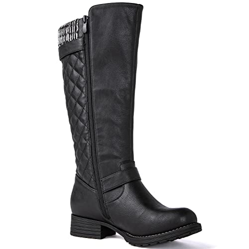 GLOBALWIN Women's Quilted Black Knee-High Fall Winter Fashion Riding Boots 8.5M - image 4