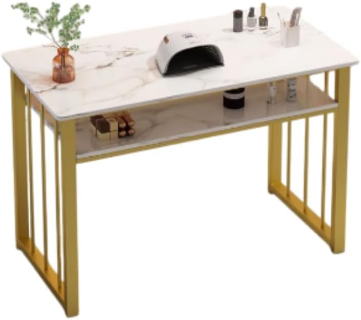 ネイルテーブル、ネイルワークベンチ、大理石柄デザイン、収納引き出し付き、複数のコンパートメント、頑丈なフレーム、耐久性、3層デザイン