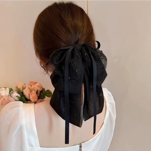 Clip Pinza para Cabello con Lazo Grande de Chifón Negro miniatura 6