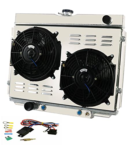 1967-1970 Ford Fairlane Falcon Mustang Ranchero Radiator, 1968-1970 Mercury Cougar 7.0L V8 Radiator, 3 Row Full Aluminium Radiator + 2 x 10 Inch Fans + Shroud + Thermostat Relay Kit by HKAUTOPART - Used condition - US$263.22