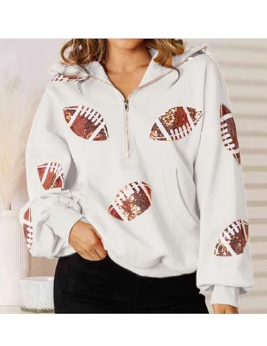 SeekMe Womens Game Day Sweatshirts Football Sequin Hoodies Tailgate Outfits Long Sleeve Zipper Sweaters with Pocket2