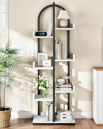 CHOEZON Corner Bookshelf, Curved 6-Tier Bookcase with Anti-Tip Kit,...