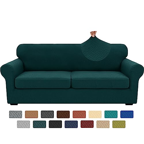 XINEAGE 2025 New 3 Pieces Couch Covers for 2 Extra Large Cushion Sofa Super Stretch Sofa Cover for 2 Large Seat Universal Loveseat Slip Cover for Living Room (Blackish Green), 71"-91"(2 Cushions)