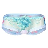 Freebily Herren Transparent Beutel Slip String Tanga Mesh Stickerei Unterhose Sissy Erotische Unterwäsche Briefs Schlüpfer Hellblau_B XL
