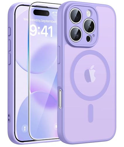 Image of FNTCASE for iPhone 16 Pro Max Case: [Compatible with Magsafe] Translucent Matte Cases with [Full Camera Protection] [Screen Protector] Military Grade Shockproof Protective Phone Cover - Light Purple