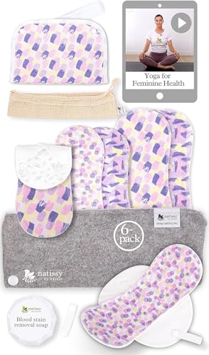 Image of Non-Slip Organic Cotton Reusable Menstrual Pads for Teens, 6 Pack (S+M)