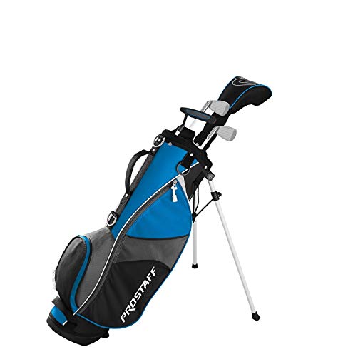 Wilson Golf Pro Staff JGI SM Juego de Palos Junior para Niños de entre 5 y 8 Años, Altura: 102 - 127 cm, Mano Dominante Derecha, Grafito, Incl. Bolsa de Transporte, Azul, WGGC91820