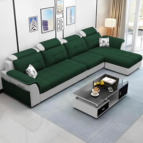 Image of Casaliving Ella RHS 6 Seater L Shape Sofa Set for Living Room (Green - Grey) Premium Fabric Sofa Set