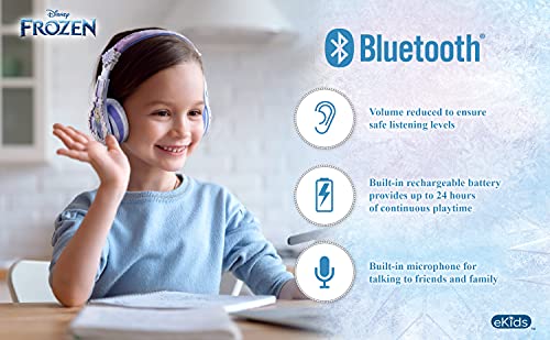 Image of eKids Disney Frozen 2 Bluetooth Headphones with Microphone, Volume Reduced to Protect Hearing, Adjustable Wireless Headphones for School Home Travel, for Fans of Anna and Elsa