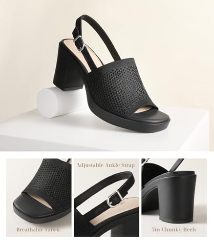 Ankis Black White Nude Heels Platform Heeled Sandals Knit Chunky Block Elastic Slingback Open Toe Ankle Strappy Heels2