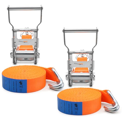 IAZZCO Hochbelastbar Spanngurte mit Ratsche - 6 X 40MM Spanngurt mit J Haken TÜV/GS Zertifiziert mit Ratschengurte mit Nockenschnalle für Motorräder, Auto, Anhänger, Haushalt (Orange/2 Stück)