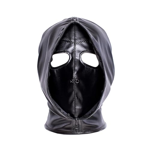 Soft PU Leather Covering Face Zipper Opening Head Hood with Eyes Hole - Secure Lace-up Cosplay Masks for Halloween & Fantasy Festivals