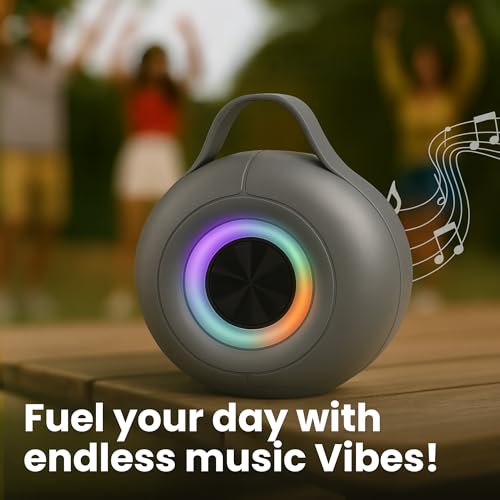 Image of OOGE Vibebox 6000 Bluetooth Speaker, 12W Portable Wireless Speaker with RGB Lights, 10H Playtime, Hi-Fi Sound, Type-C Charging, FM Radio, Pendrive & TF Card Support, Bluetooth 5.3 (Grey)