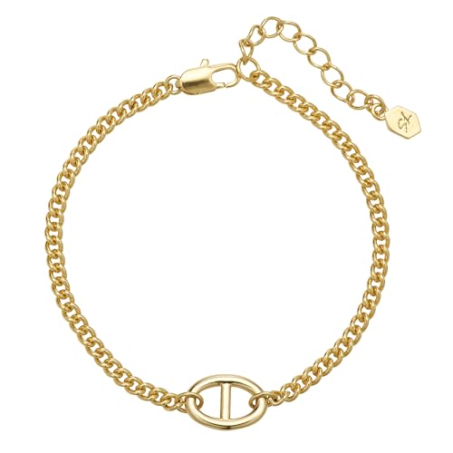 14K Gold Plated Dainty Chain Bracelet for Women – Adjustable Minimalist Pendant Jewelry, Trendy Fashion Gift | Star & Anchor Bracelet (Anchor)