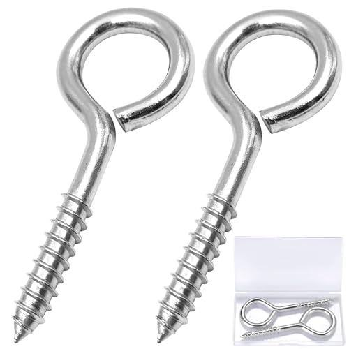 Ygaohf 13-94-SILVER METAL HOOKS 5 Inch Large Eye Hooks - Solid Stainless Steel Eye Hooks Screw In Heavy Duty cover