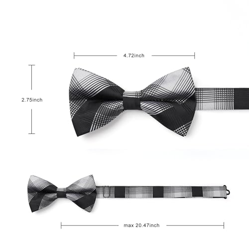 Image of HISDERN Mens Plaid Bow Tie Set Pocket Square and Cufflinks Bowtie | Pretied Bowties Design for Easy Wear,Check Pattern,Matching Handkerchief Cuff Link,3PCS Set Wedding Formal Party Groom Prom