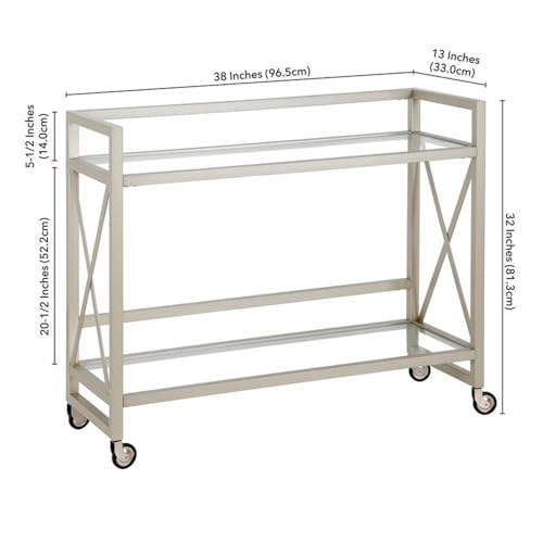 Image of Holly 38'' Wide Rectangular Bar Cart in Satin Nickel