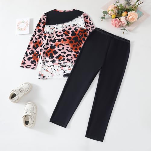Image of Tween Girl's Letter Print Top + Jogger Pants 2 Piece Casual Outfit Set Kids Fall Clothing, Sizes 6-14 Years