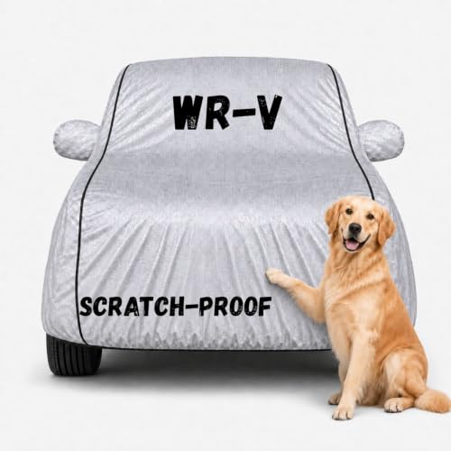 Image of 3 Layer Waterproof Car Body Cover for WR-V All Weather Protection Comes with Inner Cotton Lining & Triple Stitched with Mirror & Antenna Pocket Belt & Elastic Fit (Silver)