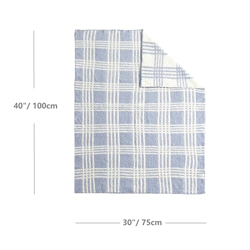 Image of CREVENT 30 inchX40 inch Cozy Soft Warm Knitted Baby Blanket for Girls Boys, Newborn Essentials for Infant, Baby Shower Receiving Gift - Line Checked Blue 75X100cm