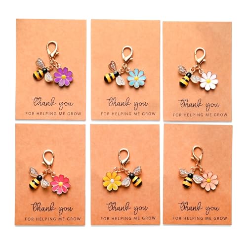 Thank You Teacher Gifts for Women Personalised 6Pcs Keyring Gift Thank You for Helping Me Grow Gifts for Teaching Assistant Nursery Teacher Colleagues Retirement Christmas End Of The Year Gifts