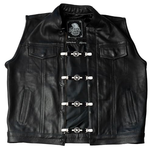 Iguana Custom Westenverlängerung aus Leder mit Metallklammern mit dekorativem Abzeichen für Motorradfahrer Chopper Custom Bobber Cafe Racer (Sheriff)