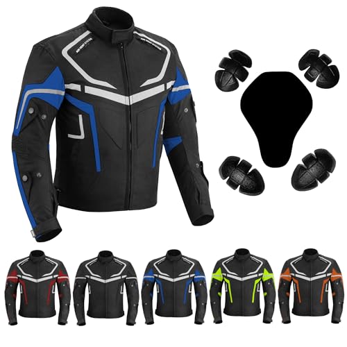 Vaster Moto Chaqueta de motociclista impermeable y blindada hombre, para invierno y verano, de Cordura, con homologación CE (EN 17092-4) (FR/ES, Letras, 4XL, Regular, Regular, Azul)