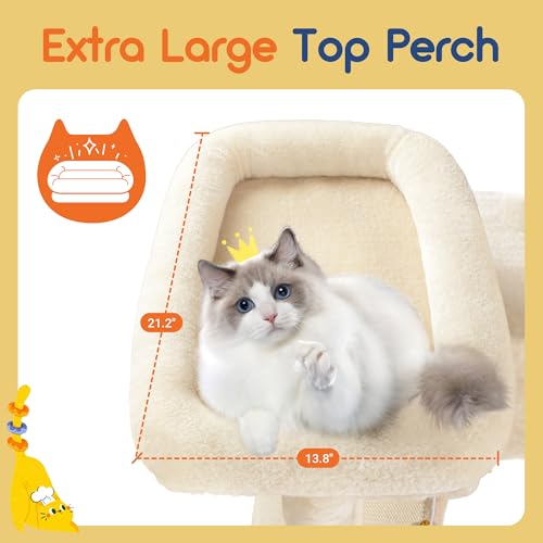 Image of Allewie 65in Multi-Level Tall Cat Tree for Indoor Kitties /Larger Tower with Wide Base /Cozy Plush ‌Pussycat Perches /Cat Condo with Hammock /Sisal Scratching Posts /Beige