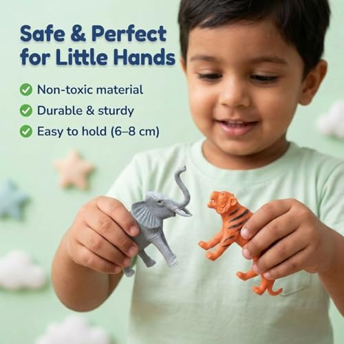 Image of ZESTHOME Animal Set Toys for Kids PVC Rubber Wild & Domestic Animal Figures with Accessories | 6-8 cm | Learning & Pretend Play Toys | 17 pcs