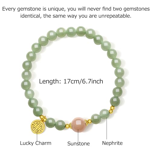 Beaded Bracelets for Women Stackable Silver Green Gemstone Sunstone Bead Stretch Bracelets Mom Mother Birthday3