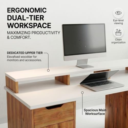Image of FFO Nova Computer Table for Home with 2 Side Storage & Drawer, 150 X 60 Large Size Top with Moniter Raiser Shelf | (DIY)